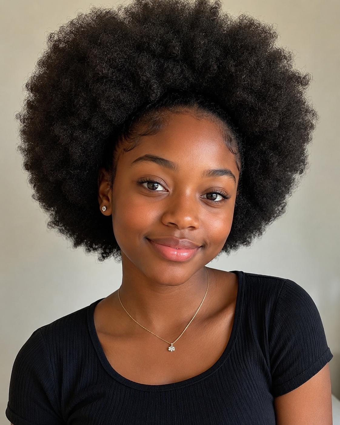 Cheveux afro naturels coiffés en volume arrondi