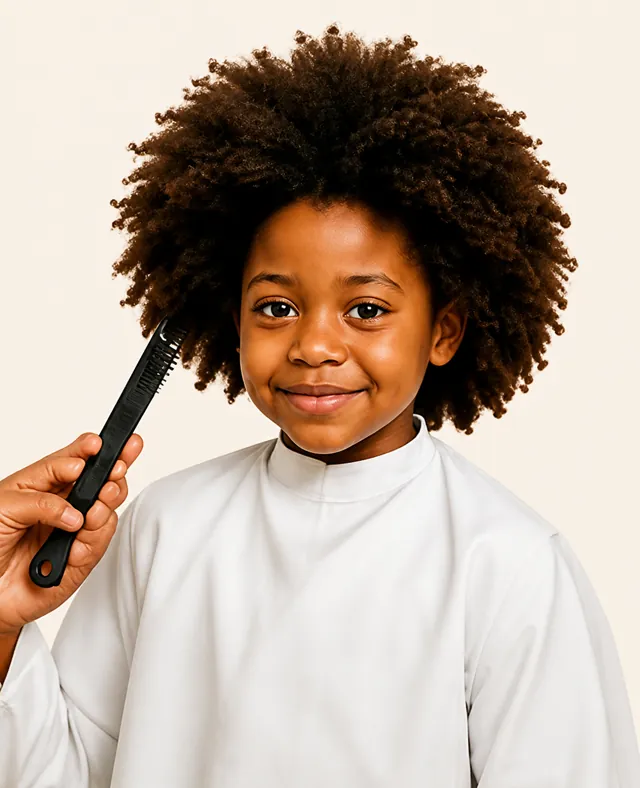 Enfant aux cheveux afro naturels avec un peigne